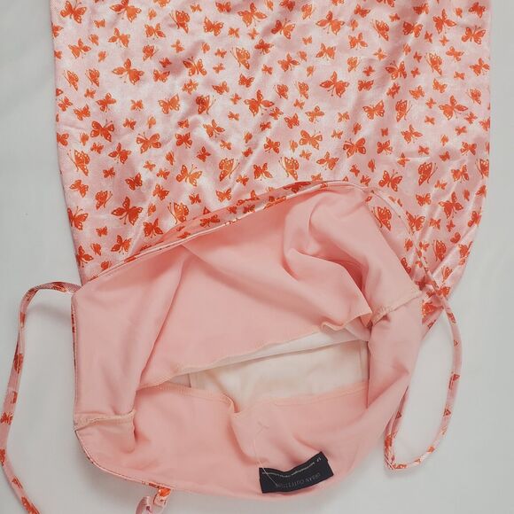 Urban Outfitters Dress S Pink Butterfly Print Spaghetti Strap Satin Mini Small - Picture 6 of 8